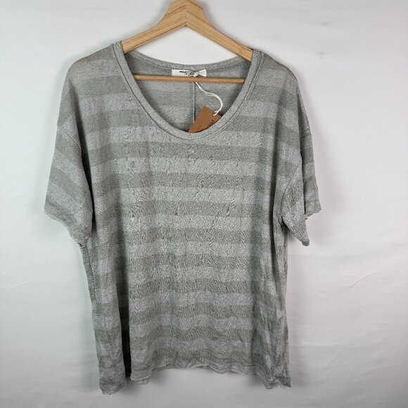 Project Social T Stripes Oversized Relaxed Short Sleeve Top Tee Shirt Gray S - Picture 1 of 5